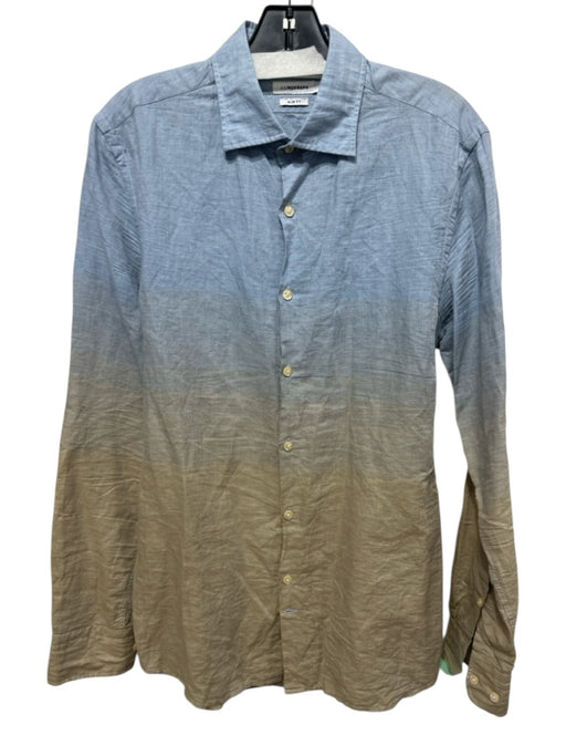 J. Lindeberg Size S Blue & Brown Linen Gradient Button Down Long Sleeve Shirt Blue & Brown / S