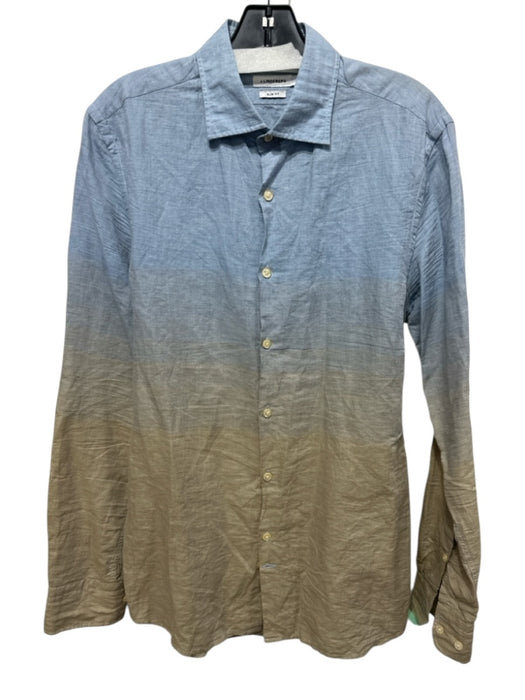 J. Lindeberg Size S Blue & Brown Linen Gradient Button Down Long Sleeve Shirt Blue & Brown / S