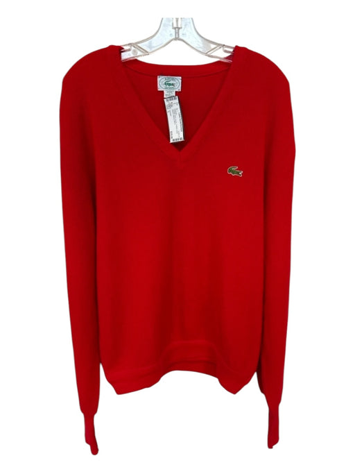 Lacoste Vintage Size L Red Acrylic V Neck Men's Sweater L