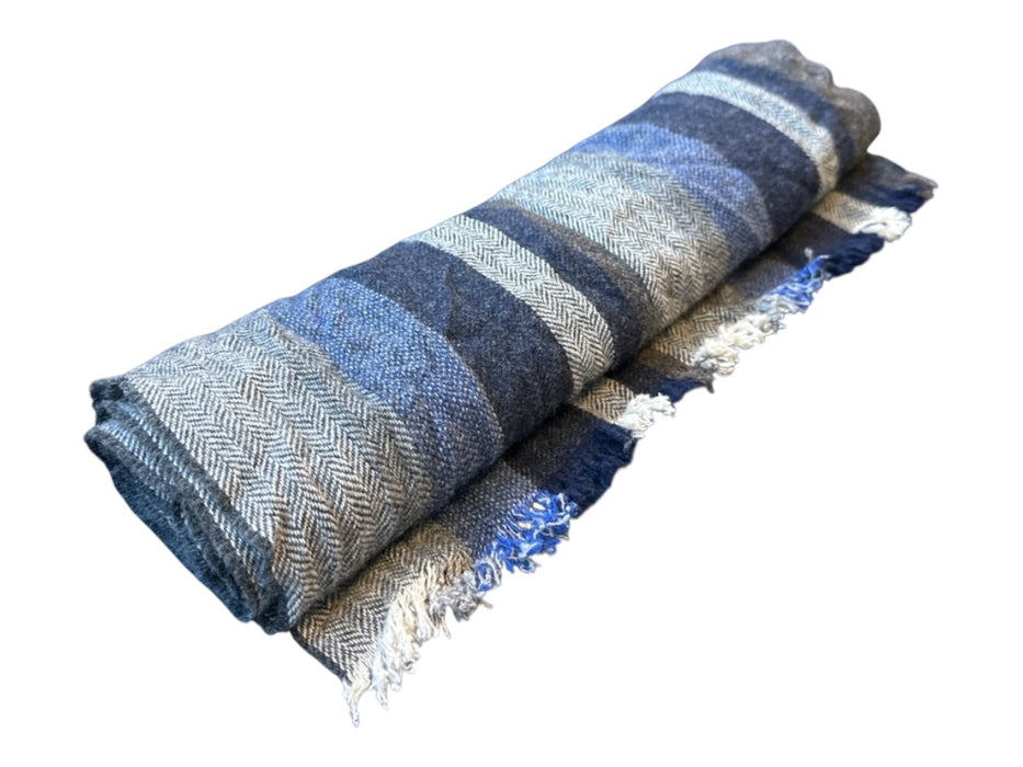 Coach navy & gray Wool & Cashmere Raw Hem Striped scarf navy & gray / One Size