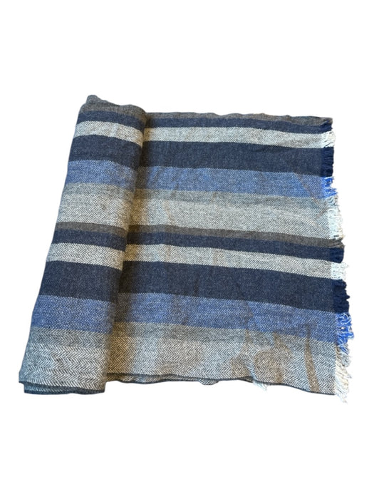 Coach navy & gray Wool & Cashmere Raw Hem Striped scarf navy & gray / One Size