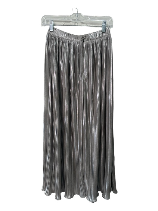 Saloni Size 2 Silver Polyester Pleated Metalic Button Closure Maxi Skirt Silver / 2