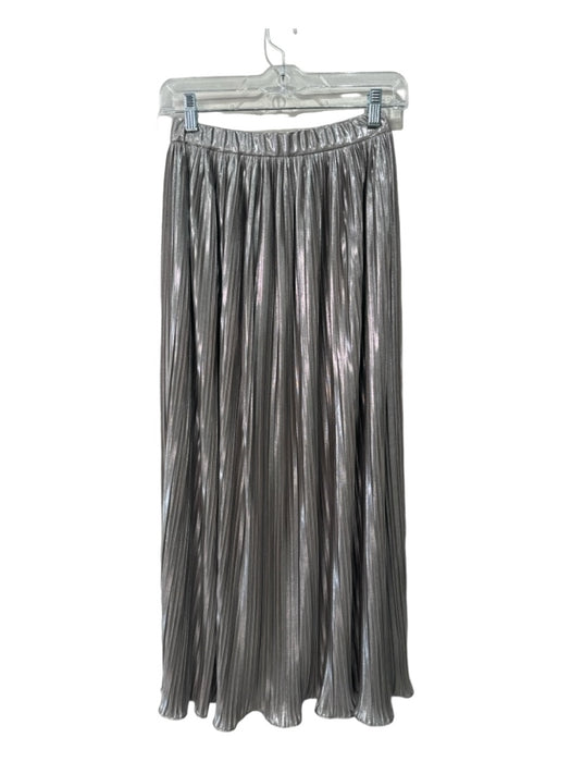 Saloni Size 2 Silver Polyester Pleated Metalic Button Closure Maxi Skirt Silver / 2