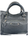 Balenciaga Gray Leather Wrinkle Affect Studded Zip closure Whip Stitch Bag Gray