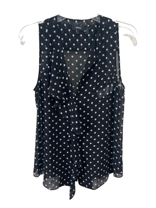 Theory Size S Black & White V Neck Polka Dot Sleeveless Ruffle Top Black & White / S