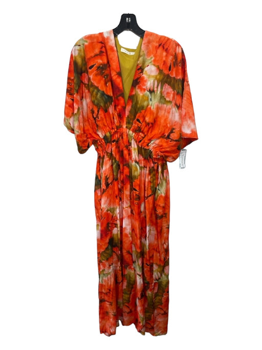 Marie Oliver Size S Orange & Green Rayon & Silk Abstract V Neck Dress Orange & Green / S