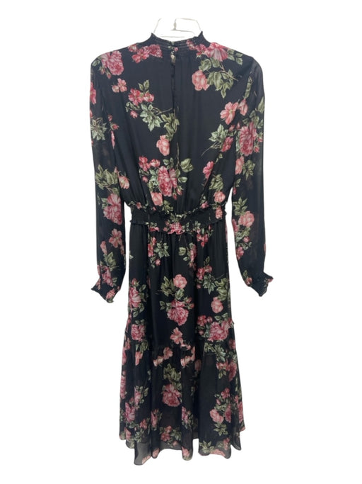 Intermix Size 4 Black Pink Green Silk Floral Elastic Waist Maxi Dress Black Pink Green / 4