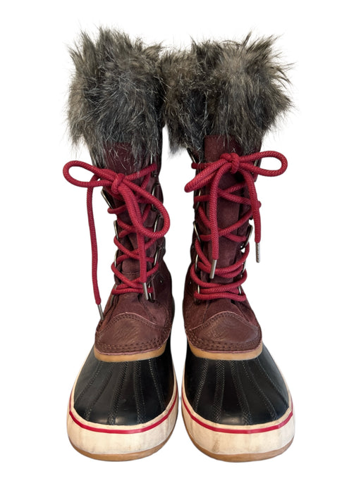 Sorel Shoe Size 10 Burgundy & Black Leather Rubber Sole Suede Lace Up Boots Burgundy & Black / 10