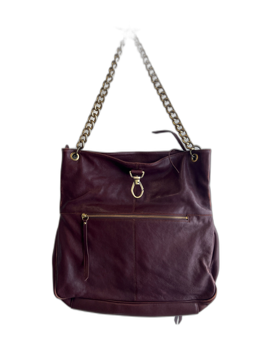 Sorial Dark Brown Leather Zip Pocket Chain Handle Slouchy Bag Dark Brown / Large