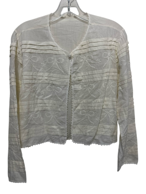 Fatima Rendas Size P Cream Cotton Long Sleeve Bow Print Single Button Cardigan Cream / P