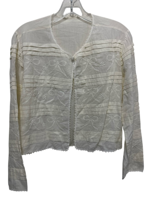 Fatima Rendas Size P Cream Cotton Long Sleeve Bow Print Single Button Cardigan Cream / P