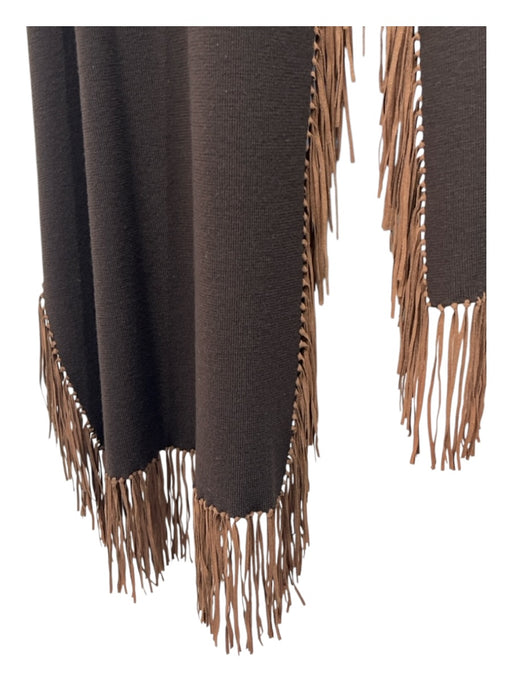 Etcetera Brown Leather & Wool Suede Fringe Long scarf Brown / One Size