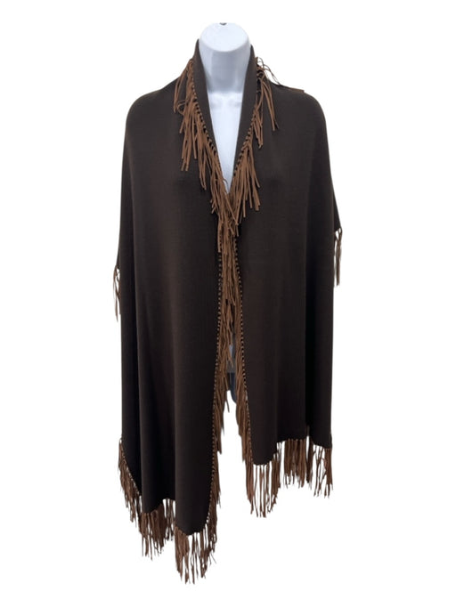 Etcetera Brown Leather & Wool Suede Fringe Long scarf Brown / One Size