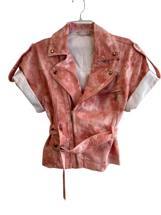Liu Jo Size 2 Peach & White Cotton Short Sleeve Brass Hardware Front Zip Jacket Peach & White / 2