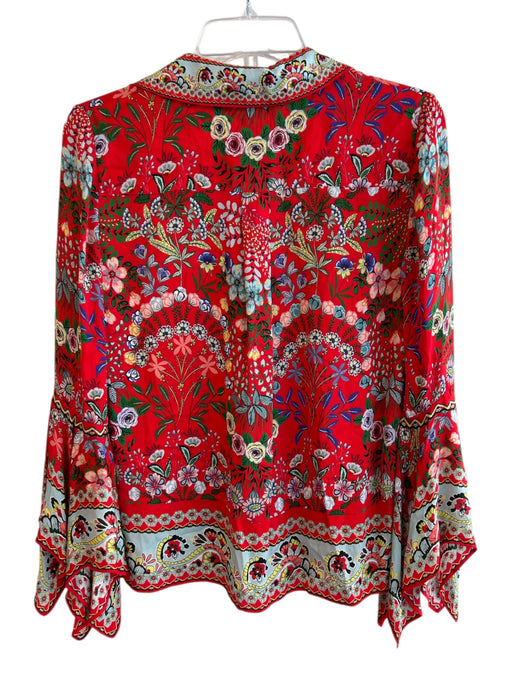 Alice & Olivia Size XS Red & Multi Viscose Long Sleeve Floral Print Collared Top Red & Multi / XS