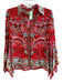 Alice & Olivia Size XS Red & Multi Viscose Long Sleeve Floral Print Collared Top Red & Multi / XS