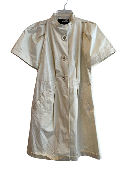 Love Moschino Size 8 Off White Cotton Blend Short Sleeve Front Snap Dress Off White / 8