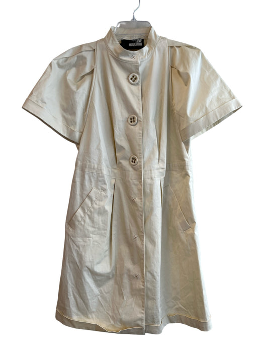 Love Moschino Size 8 Off White Cotton Blend Short Sleeve Front Snap Dress Off White / 8