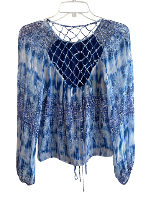 Ramy Brook Size XS Blue & Gray Silk Long Sheer Sleeves Round split neck Top Blue & Gray / XS