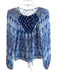 Ramy Brook Size XS Blue & Gray Silk Long Sheer Sleeves Round split neck Top Blue & Gray / XS