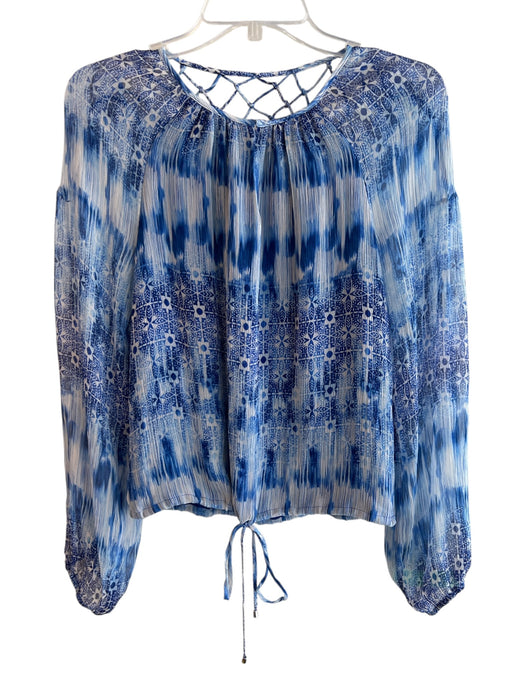 Ramy Brook Size XS Blue & Gray Silk Long Sheer Sleeves Round split neck Top Blue & Gray / XS