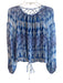 Ramy Brook Size XS Blue & Gray Silk Long Sheer Sleeves Round split neck Top Blue & Gray / XS