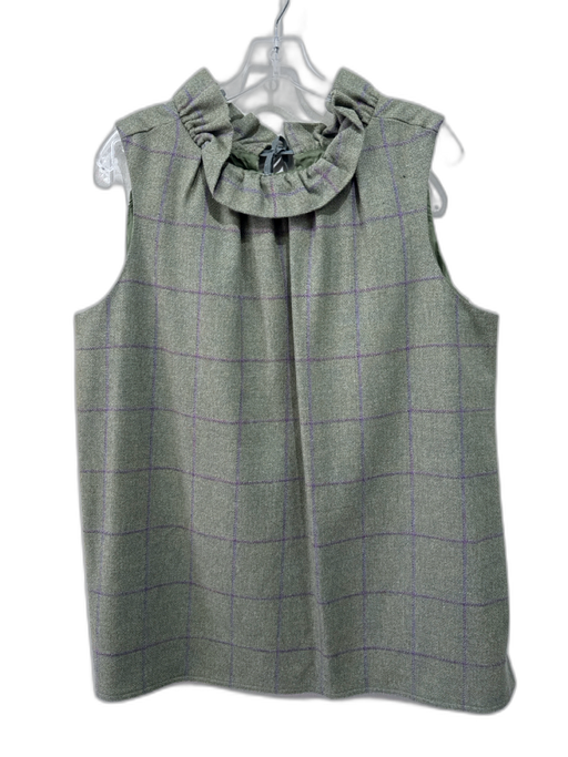 Ann Mashburn Size XL Green & Purple Wool Tie Neck Windowpane A Line Top Green & Purple / XL