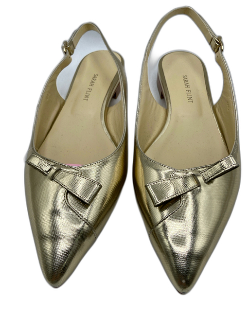 Sarah Flint Shoe Size 42.5 Gold Leather Metallic Pointed Toe Bow Slingback Flats Gold / 42.5