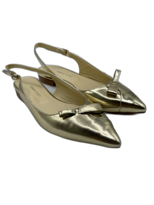 Sarah Flint Shoe Size 42.5 Gold Leather Metallic Pointed Toe Bow Slingback Flats Gold / 42.5