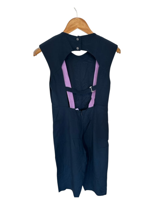 Tibi Size 2 Navy & Purple Open Back Shoulder Pads Sleeveless Jumpsuit Navy & Purple / 2