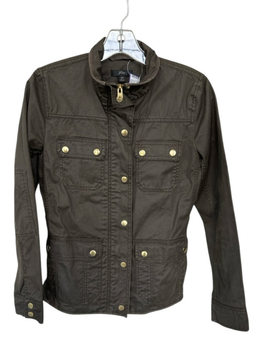 J Crew Size XS Hunter Green Cotton Long Sleeve Zip Up Button Down Jacket Hunter Green / XS