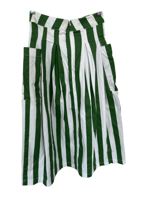 SKFK Size 2 Green & White Cotton Blend Striped Side Pockets Back Zip Midi Skirt Green & White / 2
