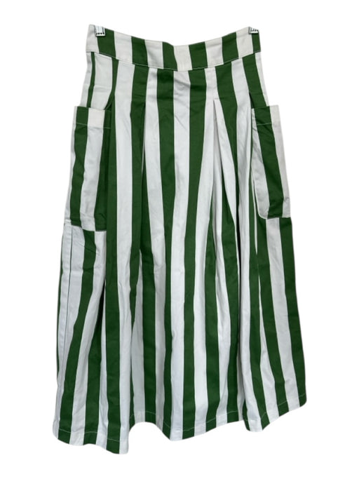SKFK Size 2 Green & White Cotton Blend Striped Side Pockets Back Zip Midi Skirt Green & White / 2