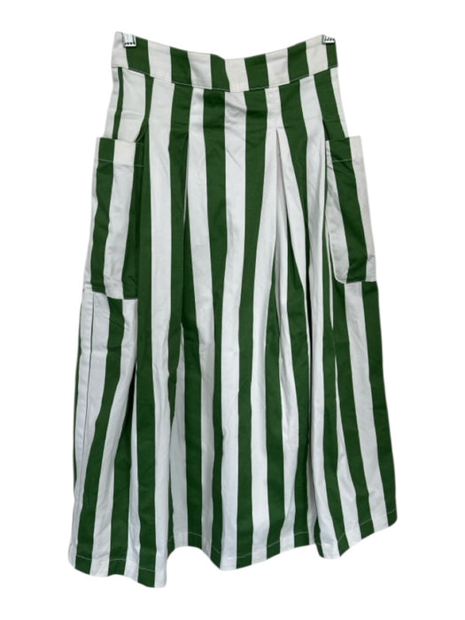 SKFK Size 2 Green & White Cotton Blend Striped Side Pockets Back Zip Midi Skirt Green & White / 2