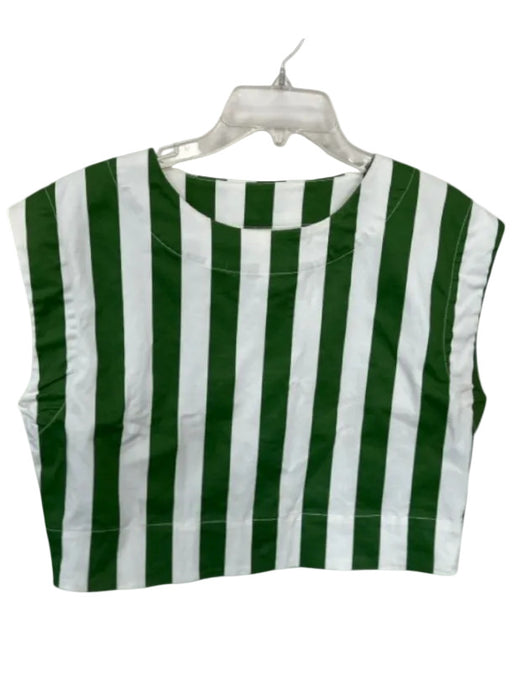 SKFK Size 4 Green & White Cotton Blend Striped Sleeveless Cropped Top Green & White / 4