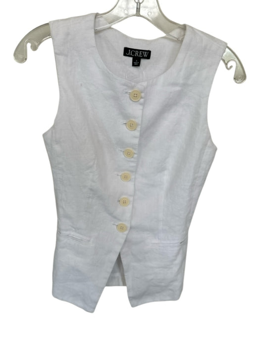 J Crew Size 0 White Linen Sleeveless Button Up high neck Pocket Detail Top White / 0