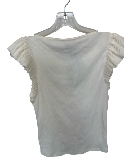 J Crew Size S Cream Cotton Blend Flutter Sleeves Boat Neck Ribbed Top Cream / S