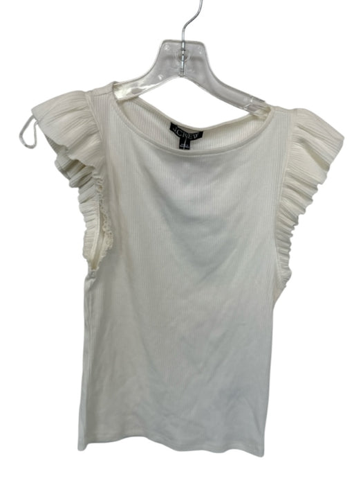 J Crew Size S Cream Cotton Blend Flutter Sleeves Boat Neck Ribbed Top Cream / S