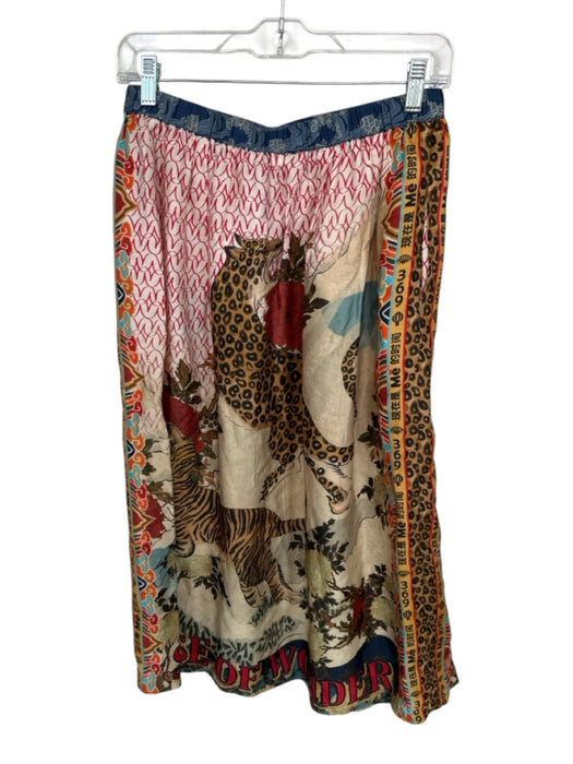 Me369 Size XXS Multi Viscose Animal Motif Abstract Elastic Waist Midi Skirt Multi / XXS