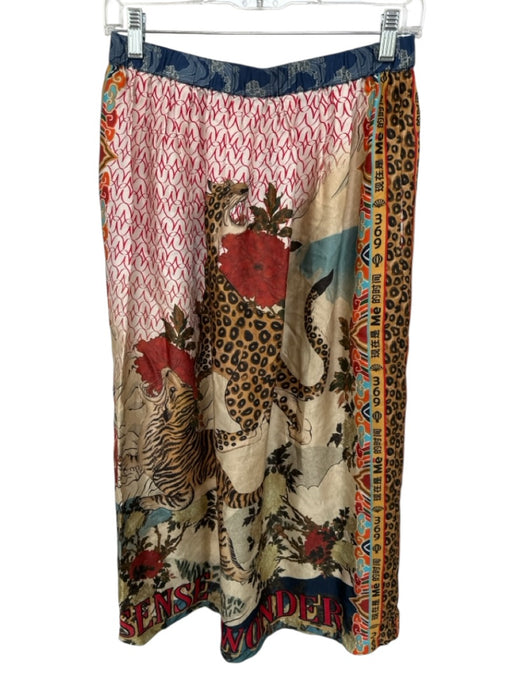 Me369 Size XXS Multi Viscose Animal Motif Abstract Elastic Waist Midi Skirt Multi / XXS