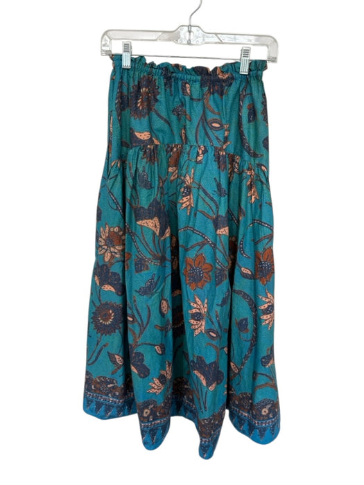 Ulla Johnson Size 0 Turquoise & Amber Elastic Drawstring Floral Maxi Skirt Turquoise & Amber / 0