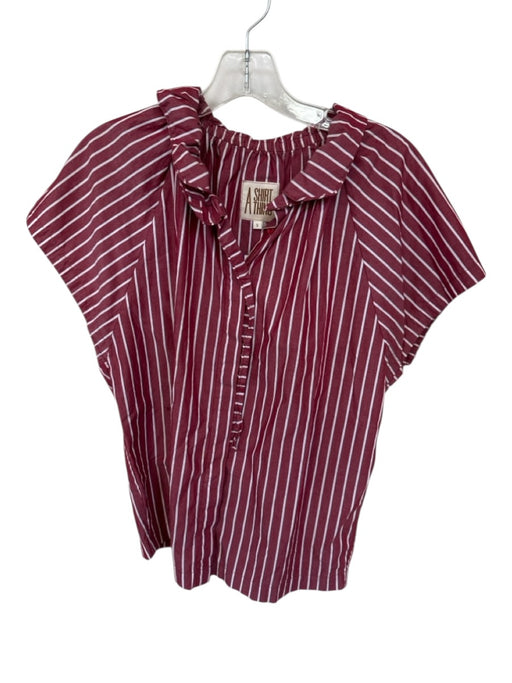 A Shirt Thing Size S Rose & White Cotton Striped Button Up Short Sleeve Top Rose & White / S