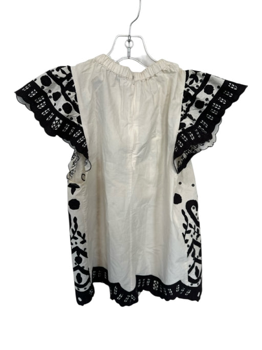 Sea New York Size S Cream & Black Cotton Embroidered Floral Scallop Detail Top Cream & Black / S