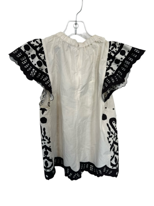 Sea New York Size S Cream & Black Cotton Embroidered Floral Scallop Detail Top Cream & Black / S