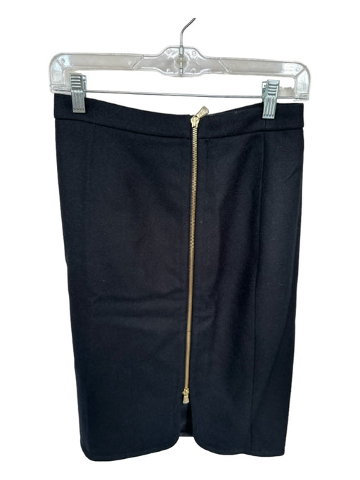 J. Crew Size 2 Black & Gold Wool Front Zip GHW Pencil Skirt Black & Gold / 2