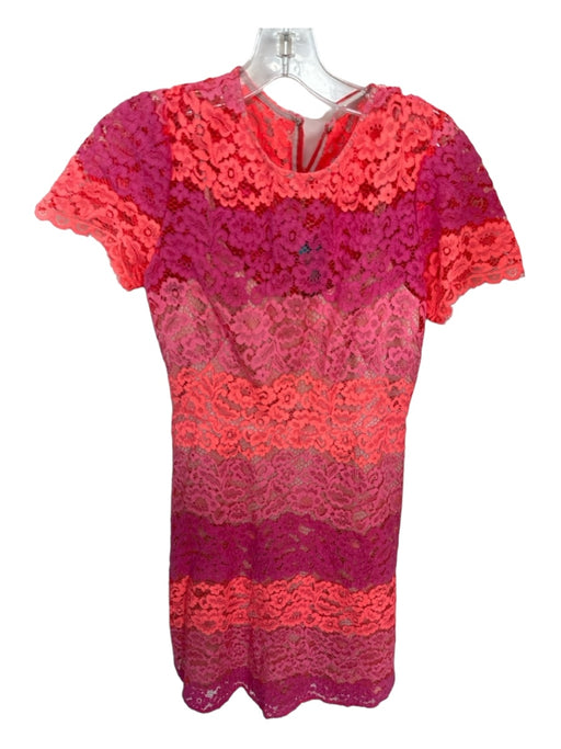 Shoshanna Size 4 Orange & Pink Lace Short Sleeve color block Slip Dress Orange & Pink / 4