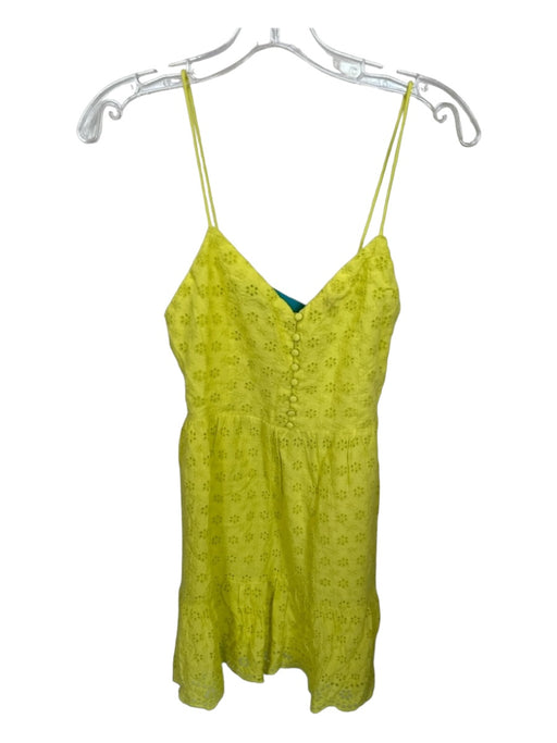 Alice & Olivia Size 0 Chartreuse Viscose Spaghetti Strap Eyelet Buttons Dress Chartreuse / 0