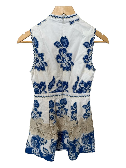 Alexis Size S Blue & White Cotton Sleeveless Embroider Detailing Dress Blue & White / S