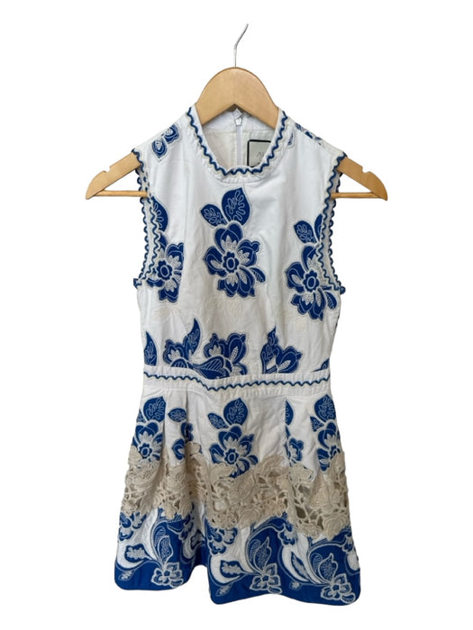 Alexis Size S Blue & White Cotton Sleeveless Embroider Detailing Dress Blue & White / S