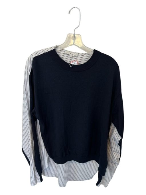 Tibi Size L Navy & Tan Merino Wool Striped Long Sleeve Sweater Navy & Tan / L